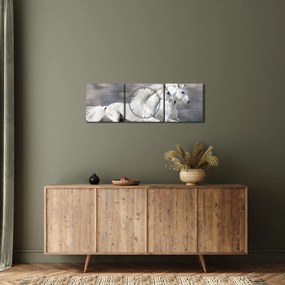 Kép - Fehér lovak télen (órával) (90x30 cm)