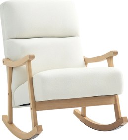 HOMCOM Hintaszék, Hinta Karosszék Hátpárnával, Fa Hintalábakkal, Pihenő Karosszék Teddy Plüss Hatással, Relaxáló Szék a Nappaliba, Hálószobába, Erkély