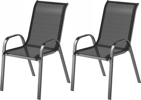 Outsunny 2 db egymásra rakható kültéri étkezőszék — légáteresztő háló, magas háttámla, porfestett acél | Aosom