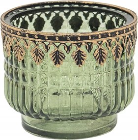 Zöld üveg teamécsestartó barna levelekkel a szélén 9