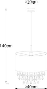 Globo 15188H3 Függeszték matt króm/textil antik- ezüst, akril dekor ø: 400, H:1500, exkl. 1xE27 60W 230V