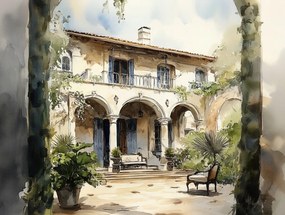 Vászonkép Canvas Ház Villa Kúria Udvar Terasz Olaszország 80x60