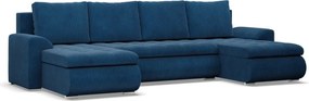 Tokio U alakú sarokkanapé, 3 ágyneműtartóval, kordbársony, univerzális oldal, kék
