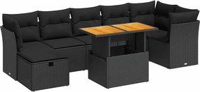 vidaXL 8 részes fekete polyrattan akácfa kerti ülőgarnitúra párnákkal