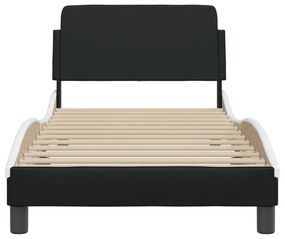 fekete és fehér műbőr ágykeret fejtámlával 80 x 200 cm
