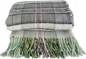 Gyapjú takaró rojtokkal 150x200 lengyel gyapjú kockás pisztácia szürke