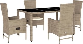 vidaXL 5 részes bézs polyrattan kerti étkezőgarnitúra párnákkal