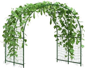 Outsunny rozsdavédelemmel ellátott, ívelt fém lugas paradicsomokhoz és kúszóknövényekhez, 210 × 250 × 216 cm – sötétzöld | Aosom