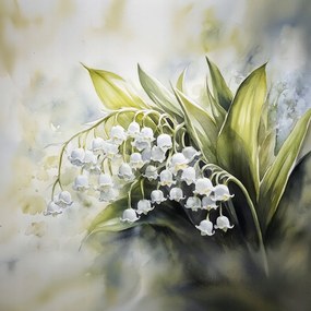 Vászonkép Canvas Akvarell Természet Virágok Gyöngyvirágok 80x80