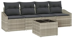 vidaXL Kanapé Szett párnával párnával 5 pcs Világosszürke polirattan