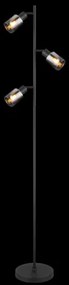 Globo 54308S Állólámpa fém fekete matt, füstszínű üveg, átlátszó futás, fekete PVC kábel, lábkapcsoló a kábelben, ø: 230mm, M:1540mm, kábelhossz 1800mm, nem tartozék: 3x E14 40W 230V