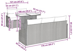 6 Darabos Kerti Kanapé Készlet Párnákkal Bézs Poli Rattan