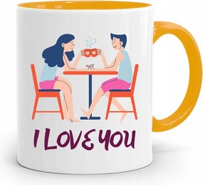 Sárga Bögre Ajándék Lányoknak I Love You fényképes nyomtatással