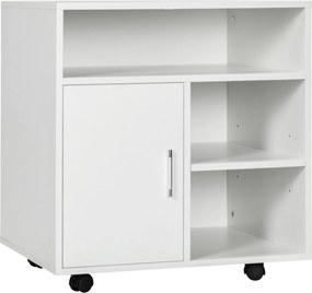 HOMCOM Nyomtató Kábelkerekes Multifunkcionális Irodai Szekrény Polcokkal és Tágas Tárolóhellyel 60x50x65,5 cm Fehér | Aosom
