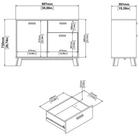 Fehér-natúr színű komód tölgyfa dekorral 99x73x39 cm Ikast – Tvilum