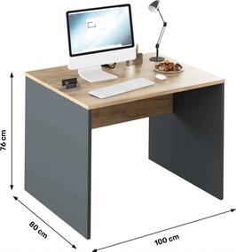 Íróasztal, grafit/tölgyfa artisan, RIOMA NEW TYP 12