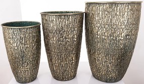 Kaspó 3 db-os szett, arany, zöld fém 61x41x41; 54x34x34; 46x28x28cm