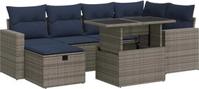 vidaXL 7 részes szürke polyrattan akácfa kerti ülőgarnitúra párnákkal