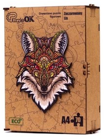 3D kézzel készített fa puzzle- Vörös szemű róka A4