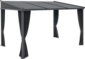 Outsunny Pergola, 3.65 x 2.55 m Pavilon, Teraszkábel Kivehető Tetővel, Kertipergola Függönyökkel, Kerthez és Udvarhoz, Alumínium + Fém, Sötétszürke |