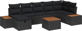 vidaXL Kerti Kanapé Szett párnával 8 pcs Fekete Poli rattan