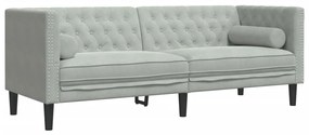 2 részes világosszürke bársony párnás Chesterfield kanapé szett