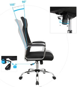 irodai szék, ergonomikus számítógékszék, fejtámlával és deréktámasszal, magasságállítható, fekete