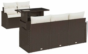 vidaXL Kerti Kanapé Szett párnával párnával 6 pcs Barna Poly Rattan