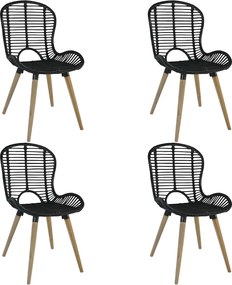 vidaXL 4 db fekete természetes rattan étkezőszék
