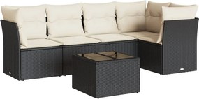 vidaXL 6 részes fekete polyrattan kerti ülőgarnitúra párnákkal