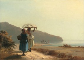 Üveg kép - Camille Pissarro, Two Women Chatting by the Sea, St. Thomas, reprodukciók (70x50 cm)