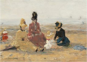 Üveg kép - Eugène Boudin, On the Beach, Trouville, reprodukciók (70x50 cm)