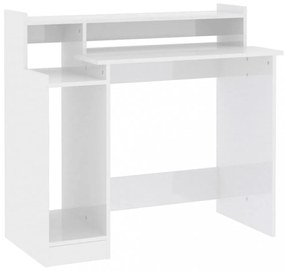 magasfényű fehér szerelt fa íróasztal LED-ekkel 97 x 45 x 90 cm