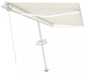 krémszínű kézzel kihúzható LED-es napellenző 400 x 350 cm