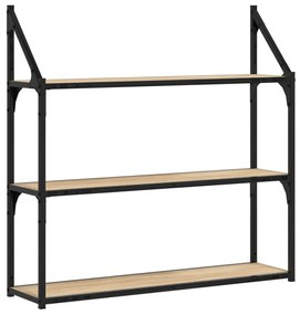 3 szintes sonoma tölgy színű szerelt fa fali polc 80x21x78,5 cm
