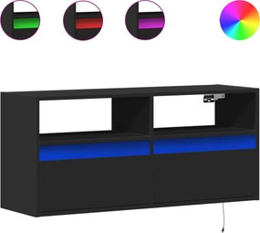 vidaXL fekete fali TV-szekrény LED-világítással 100x31x45 cm