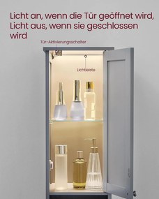 VASAGLE fürdőszobaszekrény világítással 30x30x170 cm, szürke