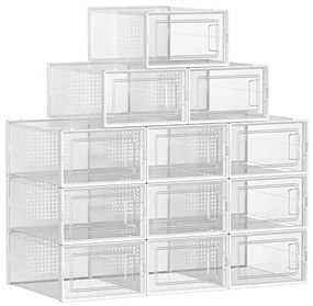 Cipődobozok, 12 darabos készlet, műanyag cipőrendező 44-es méretig, átlátszó-fehér
