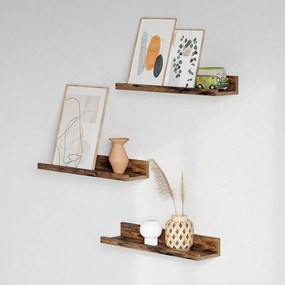 Falipolcok 3 db lebegő polc készlet, hossza 38 cm, rusztikus barna