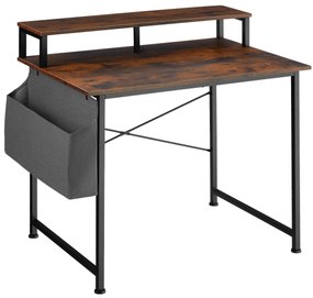 tectake 404664 íróasztal polccal és szövet táskával - ipari sötét fa, rusztikus, 120 cm