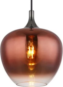 Globo 15548HG Függeszték fém fekete matt, fém fekete-króm, réz színű/átlátszó színátmenetes üveg búra, fekete textil kábel, ø: 240mm, M: 1200mm, 1x E27 60W 230V izzó nélkül
