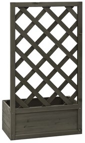 szürke tömör fenyőfa rácsos kerti ültetőláda 50x25x90 cm