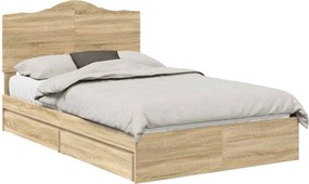 vidaXL Tárolós Ágy fejtámlával Sonoma tölgy 120 x 200 cm Faanyag