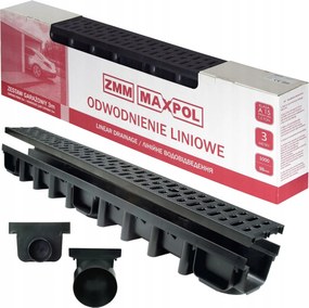 Garázsvízelvezető 3m x131x98mm Komplett Rácsos fekete Pp A15 1,5 tonnáig