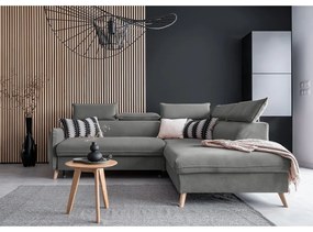 Világosszürke bársony kinyitható sarokkanapé (jobb oldali) Sweet Harmony – Miuform