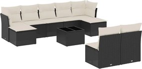 vidaXL 10 részes fekete polyrattan kerti ülőgarnitúra párnákkal