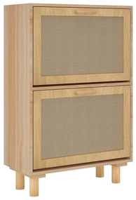 vidaXL barna szerelt fa és természetes rattan cipőszekrény 52x25x80 cm