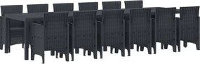 vidaXL Kert étkező szett 13 pcs Antracit Polt rattan