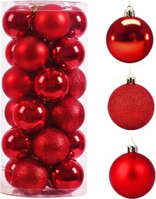 Piros Karácsonyfadísz Csillámos Csillogó 18DB