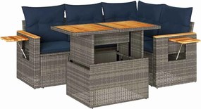 vidaXL 5 részes szürke polyrattan akácfa kerti ülőgarnitúra párnákkal
